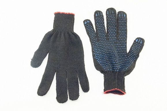 Перчатки х/б с ПВХ 4 нити эконом черные/белые от Фабрики перчаток.